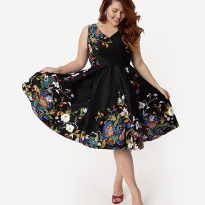 NWT Eva Rose Fit N’ Flare Dress XL Retro Style Swing Skirt Floral Pockets Zipper